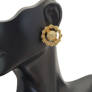 E009 Gold & Paved Crystal Circle Stud Earring